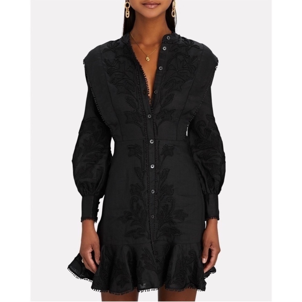 Veronica Beard Analeah Embroidered Poplin Dress in Black